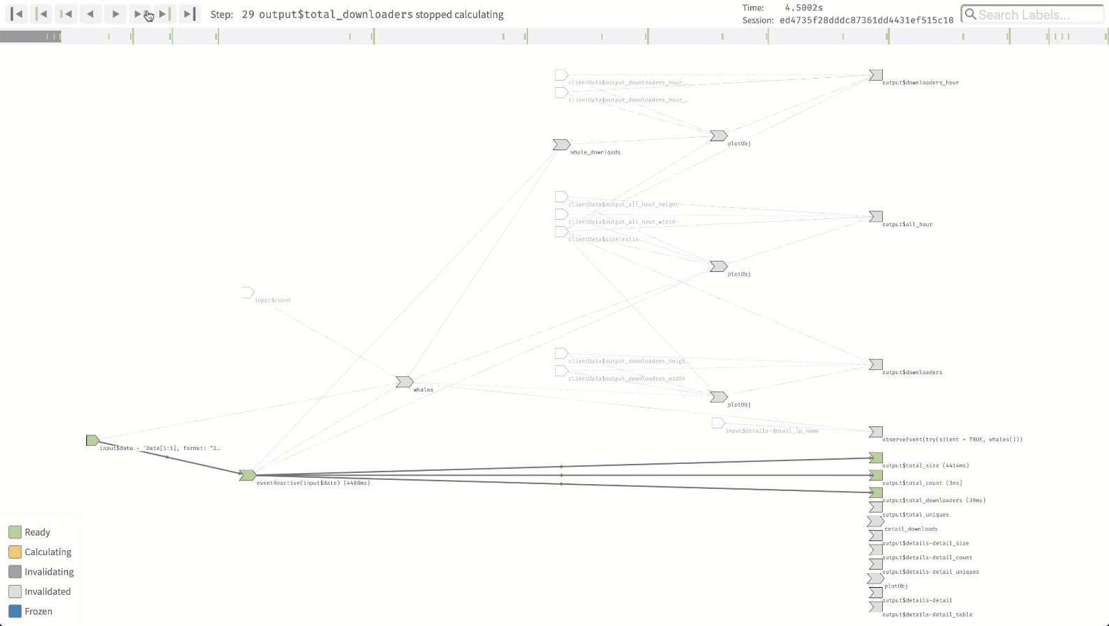 An example of filtering a reactlog graph by double-clicking the graph