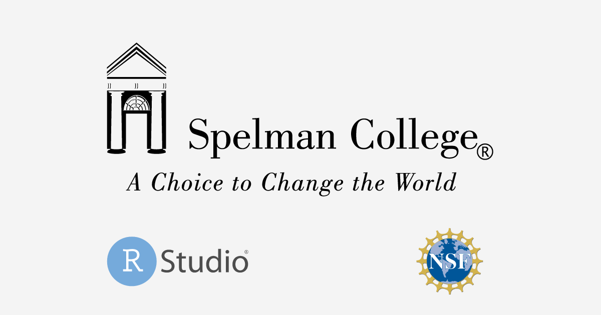 NSF, Spelman College, and RStudio logos on a grey grid background