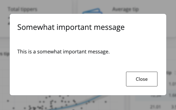 An example modal with the new shiny preset style. The modal is minimal with additional padding and the backdrop has a soft blur effect.